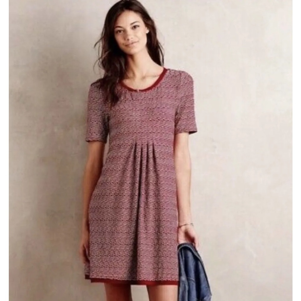 ANTHROPOLOGIE Maeve Red Dora Stretch Knit Textured Dress Size small